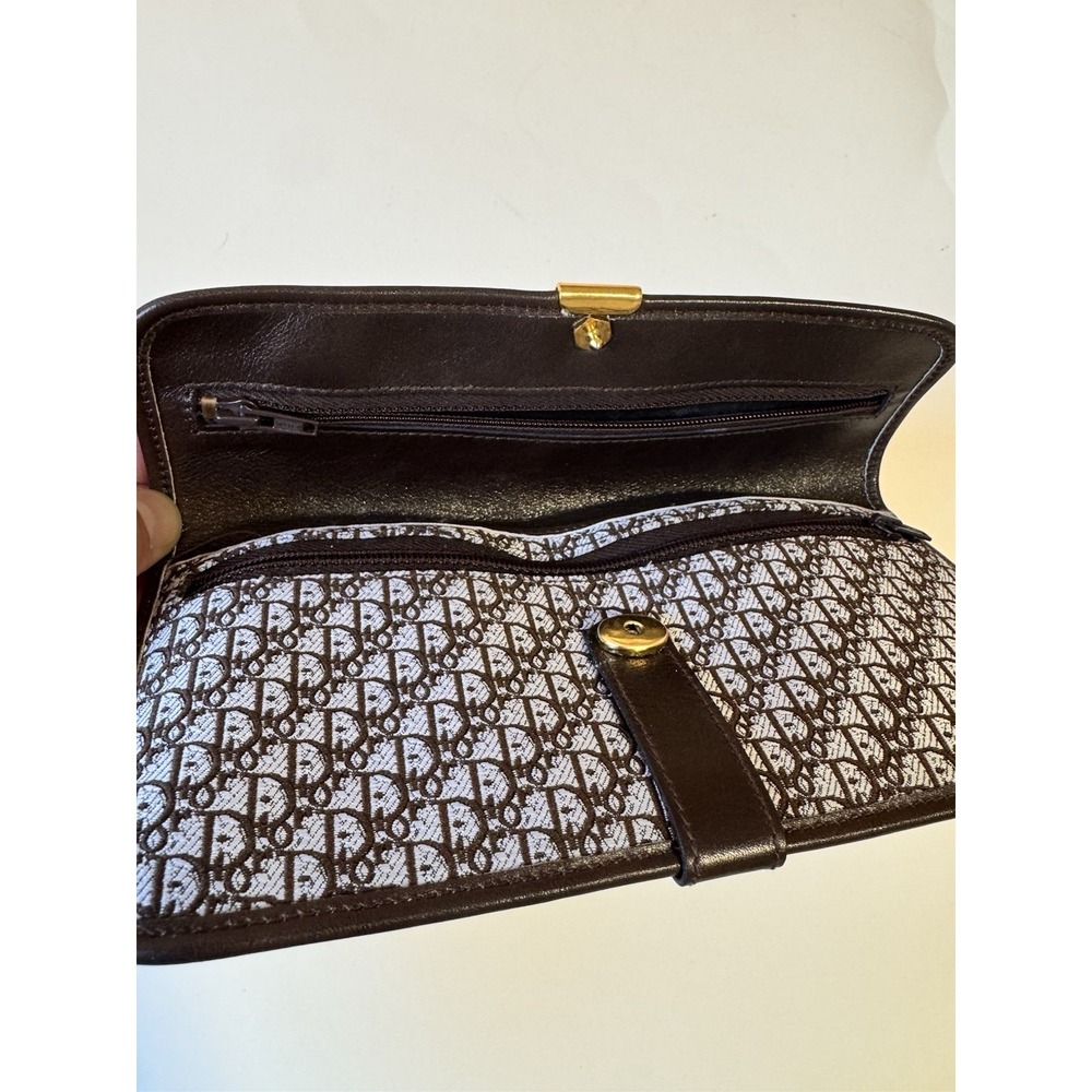 Vintage Christian Dior Clutch Wallet Trotter Monogram Gray Brown Leather - Picture 6 of 9
